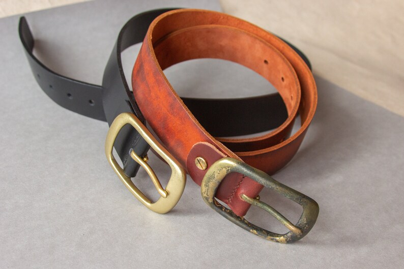 Mens leather black belt High quality brass buckle Womens leather belt