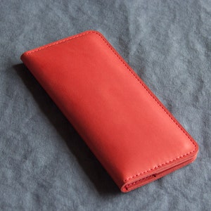 Tan long wallet Leather checkbook Slim card holder image 3