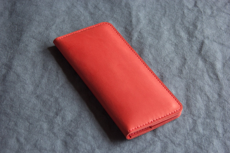 Tan long wallet Leather checkbook Slim card holder image 3