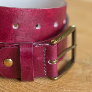 Marsala leather belt Belt brass buckle Personalized belt image 2