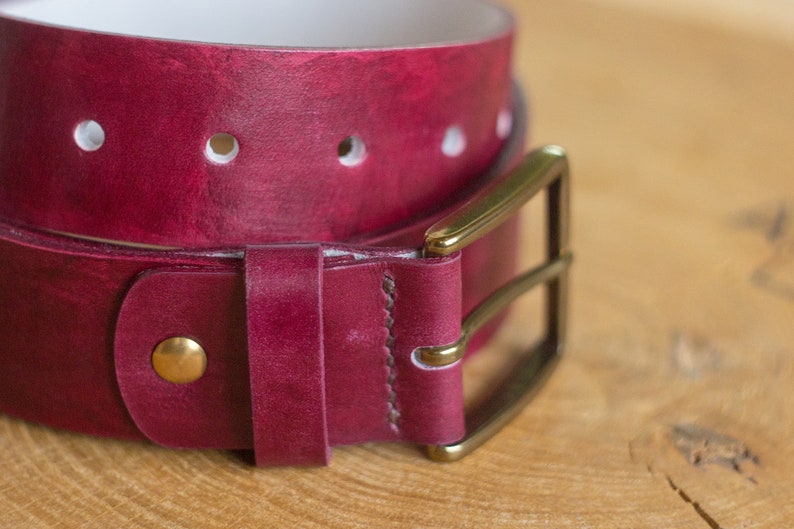 Marsala leather belt Belt brass buckle Personalized belt image 2