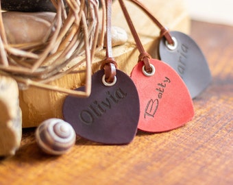 Leather name tag Heart name keychain Tag you're it