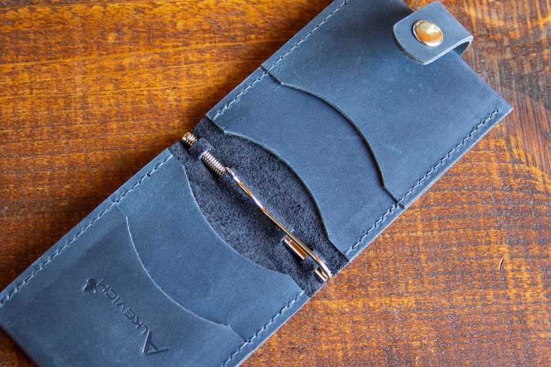 Minimalist leather wallet / Personalized money clip image 4