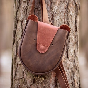 Cute animal backpack Teddy bear bag Leather rucksack Brown/Terracotta