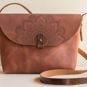 Women leather bag Mandala purse Mini crossbody bag image 2