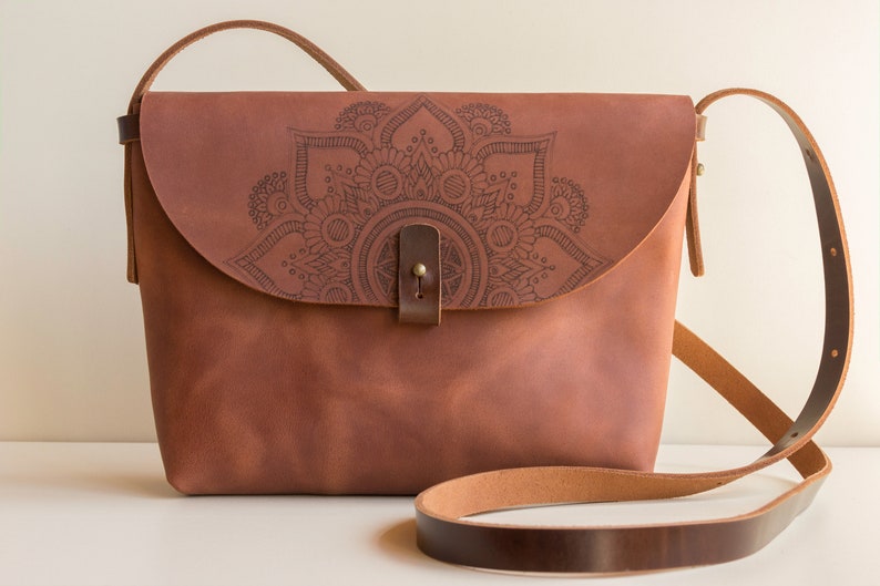 Women leather bag Mandala purse Mini crossbody bag image 2