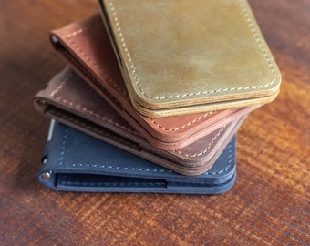 Cartera fina de cuero para hombre Tarjetero magnético para efectivo Cartera compacta