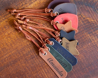 Kids bag tag Engraved name tag Leather tag keychain