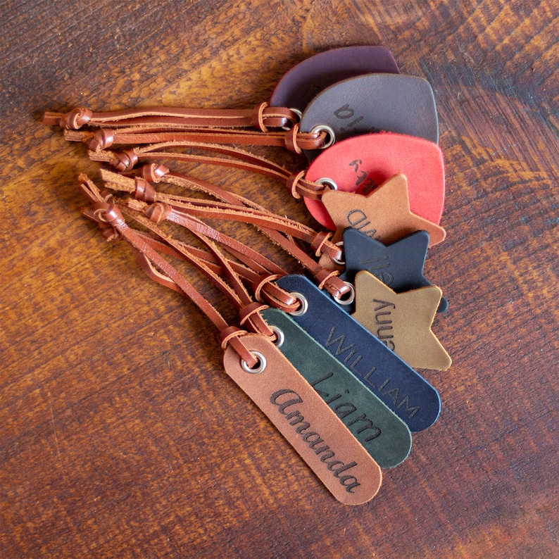 Kids bag tag Engraved name tag Leather tag keychain image 1