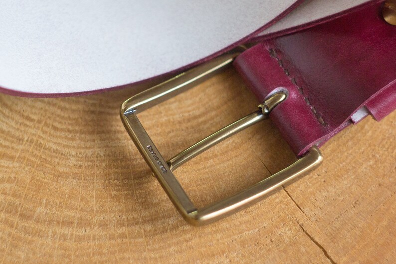 Marsala leather belt Belt brass buckle Personalized belt image 4