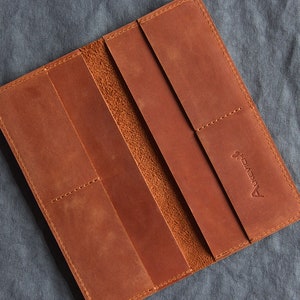 Tan long wallet Leather checkbook Slim card holder image 5