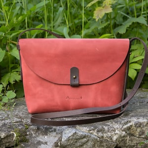 Borsa a tracolla in pelle da donna – Borsa rossa, tracolla regolabile