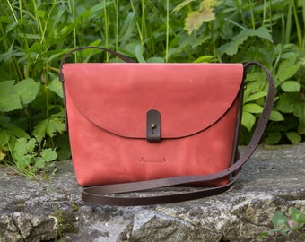 Women’s Leather Crossbody Bag – Red Purse, Adjustable Strap