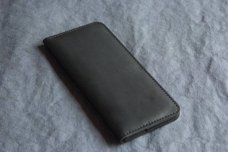 Tan long wallet Leather checkbook Slim card holder image 2