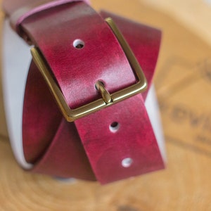 Marsala leather belt Belt brass buckle Personalized belt image 1