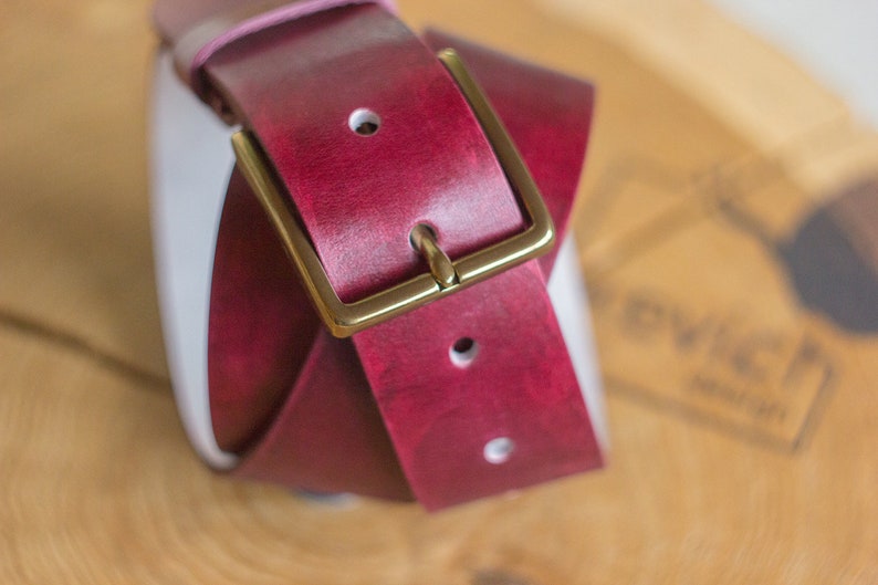 Marsala leather belt Belt brass buckle Personalized belt image 1