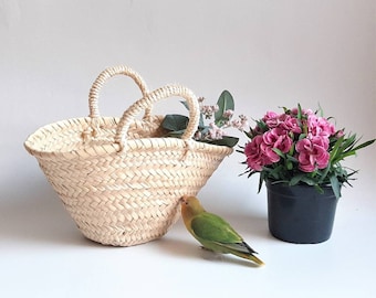 Bolsa de paja / Cesta de niña de flores rústica / Cesta de niña de flores pequeña / Bolsa de paja pequeña / Cesta de paja / Bolsa de verano / Cesta de flores de boda