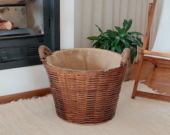 Ronde brandhoutmand / open haardmand / rieten mand / houtopslag / brandhoutopslag / handgeweven mand / cadeau voor hem / rustieke mand