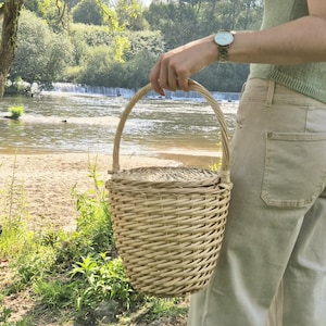Wicker Handbag Jane Birkin Style / Vintage Basket / Wicker Bag / Summer Bag / Beach Bag / Picnic Basket / Basket Purse / Vintage Purse