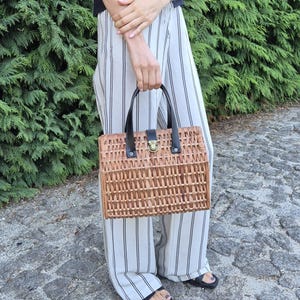 Wicker Classic Bag With Leather Handle / Basket Bag / Wicker Purse / Vintage Bag / Wicker Basket / Basket Purse / Gift for Her / Girl Bag