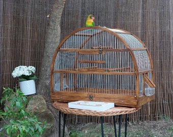 Large Oval Bird Cage Full Handmade / Brown Rustic Cage / Canary Cage / Bird House / Parakeet Cage / Love Your Bird / Bird Home