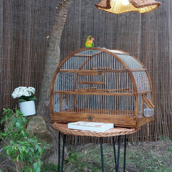 Grande cage à oiseaux ovale entièrement faite main / Cage rustique brune / Cage pour canaris / Cabane à oiseaux / Cage à perruches / Love Your Bird / Maison pour oiseaux