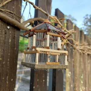 Mini Rustic Bird Cage / Handmade Cage / Mini Bird House / Miniature Wooden Bird Cage / Bird Cage / Patio Decoration / Garden Decor