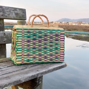 Straw Reed Basket Bag / Multicolor Bag / Portuguese Bag / Market Bag / Straw Basket / Straw Bag / Vintage Bag / Handmade Bag / Boho Bag