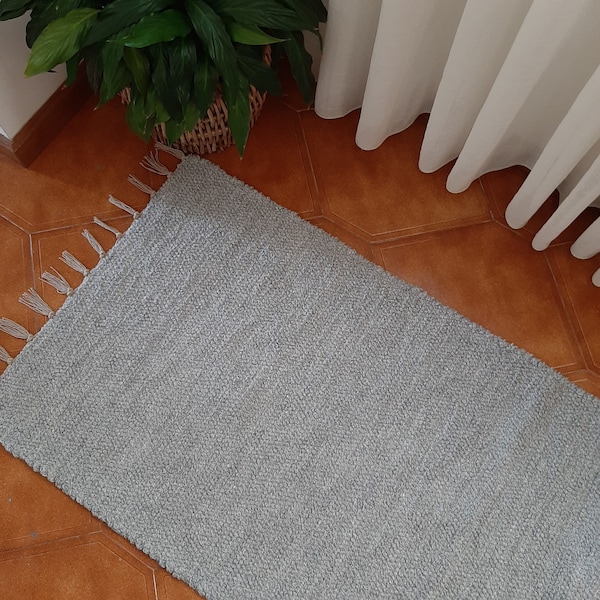 Long Light Grey Rug 300cm / Scandinavian Rug / Runner Rug / Cotton Rug / Kitchen Rug / Washable Rug / Hallway Rug / Room Rug / Bath Rug