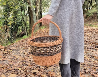 Panier de marché rond / Panier en osier / Panier de ferme / Panier vintage / Panier du marché / Panier en osier avec anse / Panier week-end