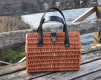 Vintage 80s Rare Salvatore Ferragamo Black Basket Straw