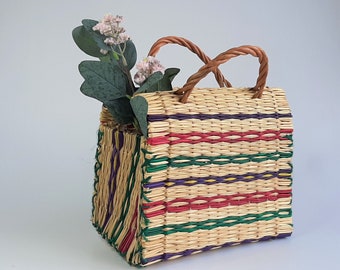Bolso multicolor / Bolso de paja de junco / Bolso de verano tipo cesta / Bolso portugués / Bolso de cesta colorido / Bolso de paja / Bolso bohemio / Cesta de mercado