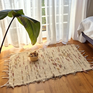 Small Cream and Pink Green Taupe Rug / Soft Rug / Cute Rug / Cotton Rug / Bath Mat / Bedside Rug / Kitchen Rug / Washable Rug / Vintage Rug