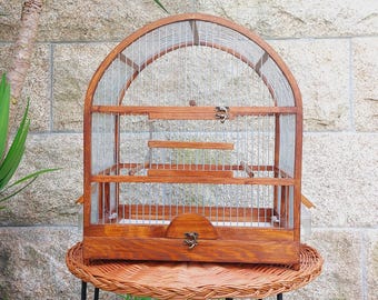 Jaula ovalada para pájaros marrón/Jaula para canarios/Jaula para periquitos/Jaula rústica/Casa para pájaros/Ama a tu pájaro/Hogar para pájaros/Jaula vintage/Regalo para tu mascota