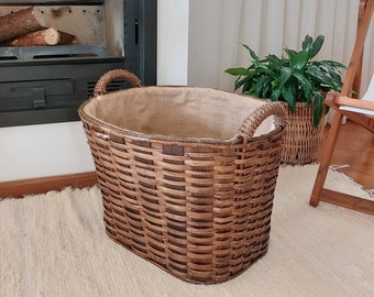 Grote rieten mand / Brandhoutmand / Boerderijmand / Houten mand / Rustiek huisdecor / Rustieke mand / Openhaarddecor / Geweven mand