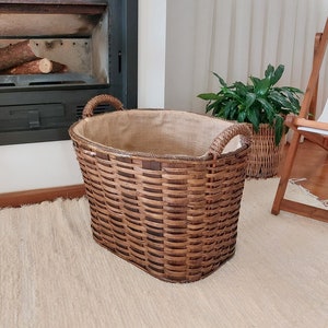 Large Wicker Basket / Firewood Basket / Farmhouse Basket / Wood Basket / Rustic Home Decor / Rustic Basket / Fireplace Decor / Woven Basket
