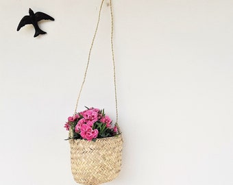 Straw Hanging Basket / Hanging Planter / Garden Basket / Kitchen Decor / Hanging Baskets / Flower Basket / Handmade Basket / Boho Decor