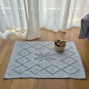 Mini Light Blue Rug 40x60cm / Handwoven Rug / Nursery Rug / Bathroom Rug / Bath Mat / Boho Rug / Shower Mat / Washable Rug / Entry Rug