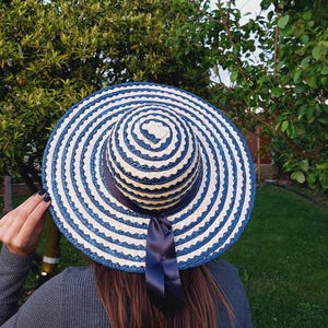 Straw Woman Hat Natural and Blue Straw / Summer Hat / Beach Straw Hat / Womens Hat / Spring Hat / Handmade Hat / Travel Hat / Gift For Her
