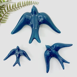 Glazed Petrol Blue Swallows / Bird Art / Ceramic Swallows / Ceramic Glazed Clay Swallow / Ceramic Wall Hanging / Entry Decor / Sympathy Gift