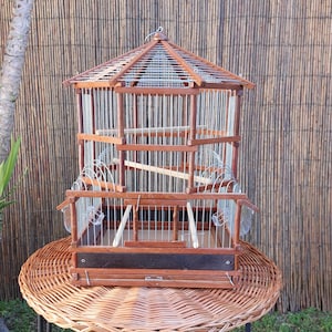 Gabbia per uccelli in legno tondo / Gabbia fatta a mano / Gabbia per canarini / Casetta per uccelli / Gabbia per parrocchetti / Ama il tuo uccello / Casa per uccelli / Gabbia per uccelli rustica / Vintage
