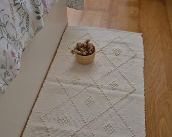 Runner Rug Cream Rug 150cm / Runner Rug / Boho Rug / Cotton Runner Rug / Kitchen Runner Rug / Washable Rug / Hallway Rug / Bathroom Mat