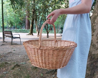 Oval Wicker Basket / Large Basket / Farmhouse Basket / Vintage Basket / Market Basket / Picnic Basket / Basket With Handle / Handmade Basket