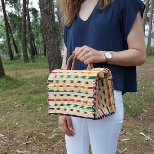 Straw Reed Basket Bag / Multicolor Bag / Portuguese Bag / Market Bag / Straw Basket / Straw Bag / Vintage Bag / Handmade Bag / Boho Bag