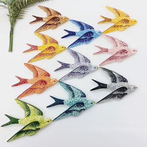 Two Tone Glazed Ceramic Thin Swallows / Bird with Relief / Ceramic Swallows / Ceramic Wall Decor / Porch Decor / Portuguese Pottery