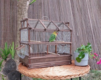 Vintage Bird Cage Brown / Handmade Cage / Canary Cage / Bird House / Rustic Cage / Gift For Pet Bird / Budgie Home