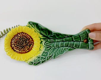 Sunflower Kitchen Spoon Base / Ceramic Spoon Rest / Utensil Rest / Kitchen Utensils / Cute Gift / Rustic Kitchen Decor / Portuguese Decor