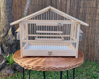 Casa rústica para pájaros natural / Jaula para pájaros / Jaula para pájaros hecha a mano / Jaula para canarios / Casa para pájaros / Jaula para periquitos / Ama a tu pájaro / Regalo para tu mascota