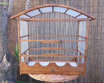 Jaula curva extragrande para pájaros, color marrón, de madera, ideal para aviario de exterior, canarios, periquitos, regalo para mascotas.