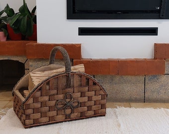 Cesta para leña con asa / Cesta para chimenea / Cesta rústica / Almacenamiento de leña / Decoración de granja / Cesta de jardín / Cesta tejida a mano